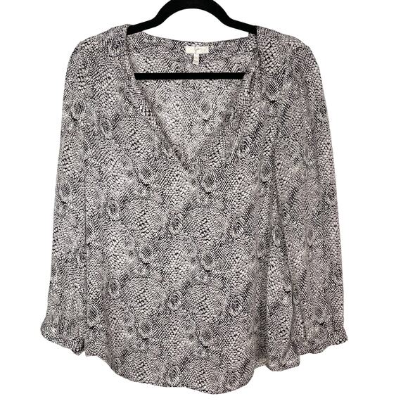 Joie Small Gray Black Snakeprint Silk Purine Button Front Blouse Top 3/4 Sleeve - Picture 1 of 9